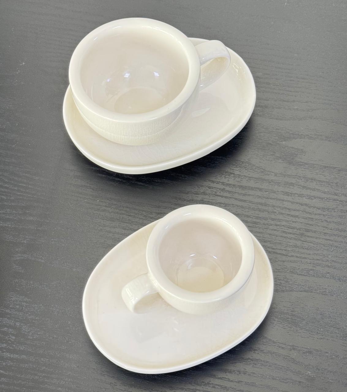 Egg Shaped Cup and Saucer Small 220ml (flat white) White/Black Color