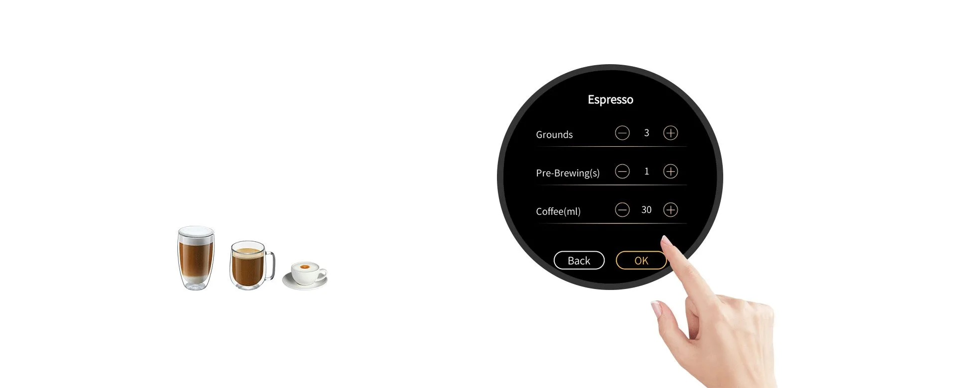 Dr. Coffee H2 touchscreen recipe customization for original beverages