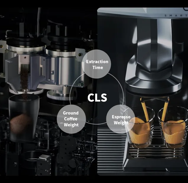 CAYE Smart X Closed-Loop System monitoring extraction time coffee weight and espresso weight