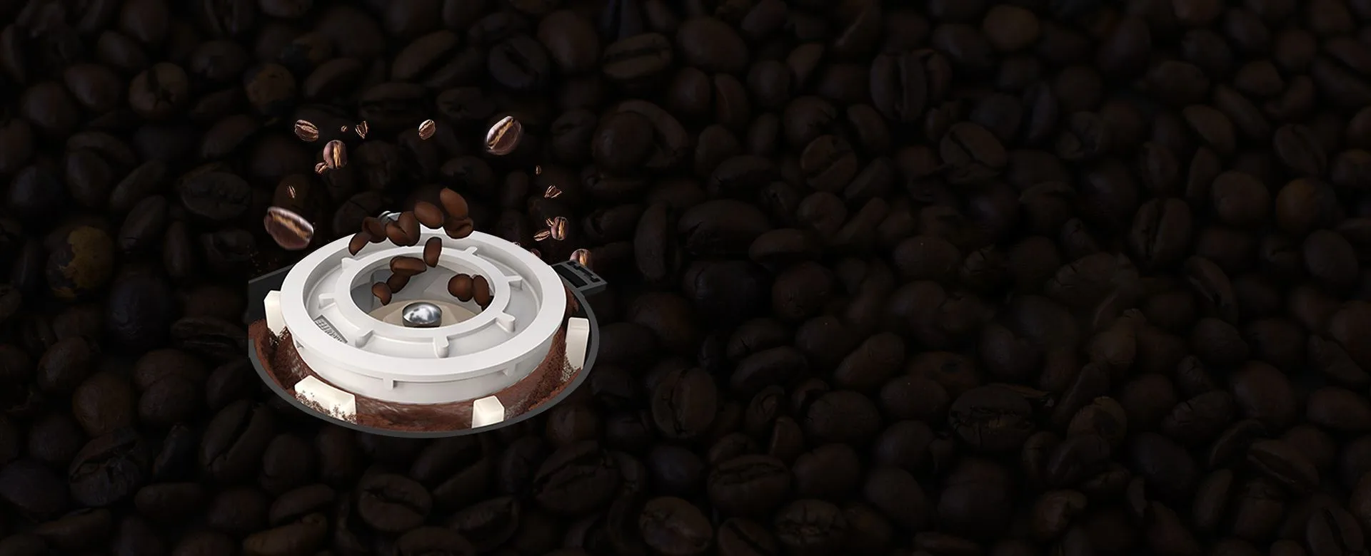 Dr. Coffee F12 ceramic flat burrs with coffee beans